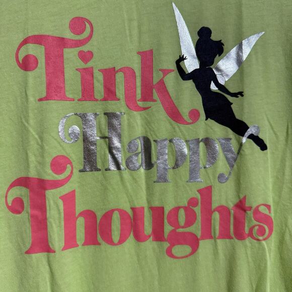 Disney Parks Lime Green Tinker Bell Tink Happy Thoughts Tee Small - Picture 2 of 6